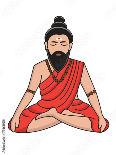 Vector Illustration of Indian Rishi Muni or ancient yogi sitting in meditation