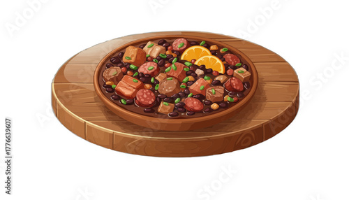 Delicious feijoada, a flavorful Brazilian black bean stew with pork and sausage, served with orange slices, perfect for food blogs and recipe websites
