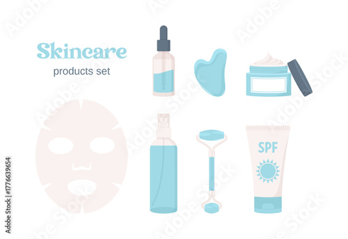 Skincare products set isolated on a white background. Flat vector illustration