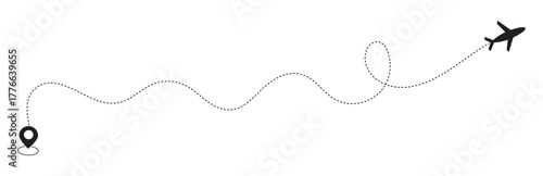 Airplane Plane routes line set. Plane routes paths aircraft travel route start point flight destination black airplane. Plane, airplane, airplane, flight, airline. 