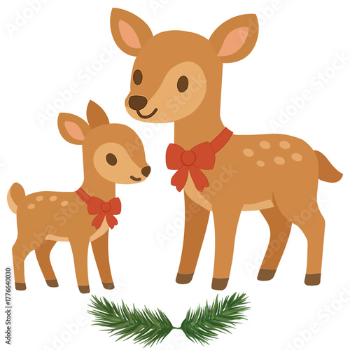  A pair of cute little deer with red bows