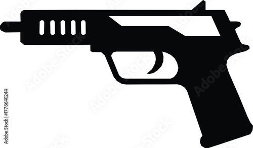 Illustration of automatic gun silhouette isolated on transparent background.