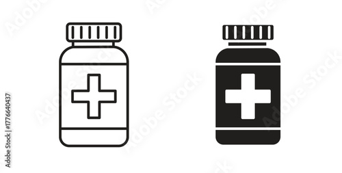 Pill bottle icon line. eps 10 vector illustration