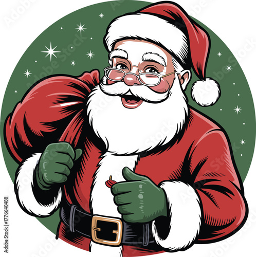 Jolly Santa Claus with Gift Bag Christmas holiday