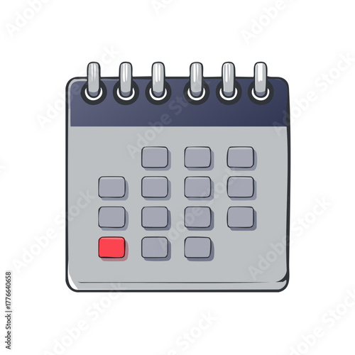 Simple cartoon desk calendar with a red marked day highlighting a date event