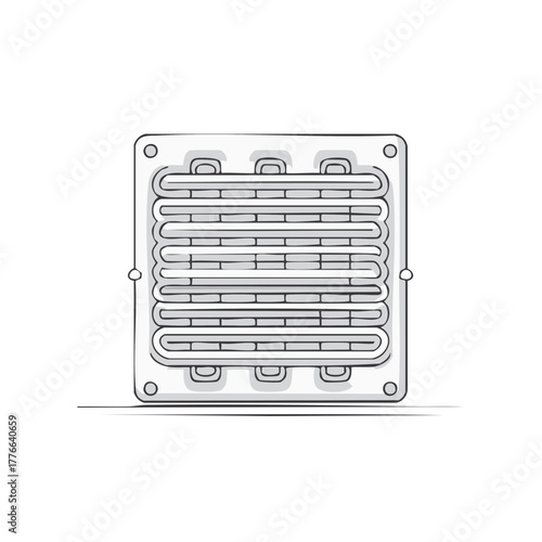 Minimalist sketch of a refrigeration grid. Depiction of industrial cooling elements, engineering structure, and ventilation systems.