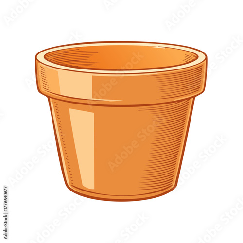 Terracotta flowerpot isolated illustration for planting plants and decoration in spring, cartoon illustration