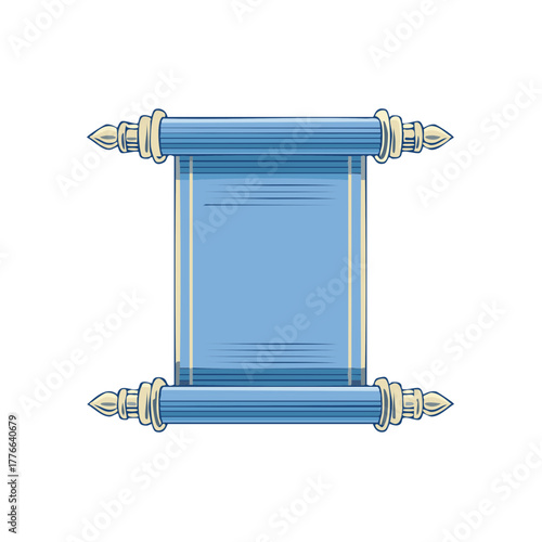 Vector illustration of an ancient blue scroll with ornate handles and blank parchment