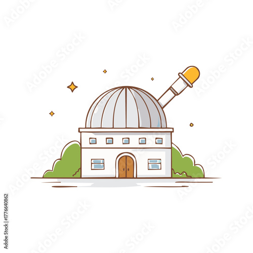 Quirky Cartoon Observatory Dome with Telescope for Astronomy Science Education