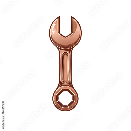 Single Combination Wrench with Open and Box Ends Showing Polished Copper Finish