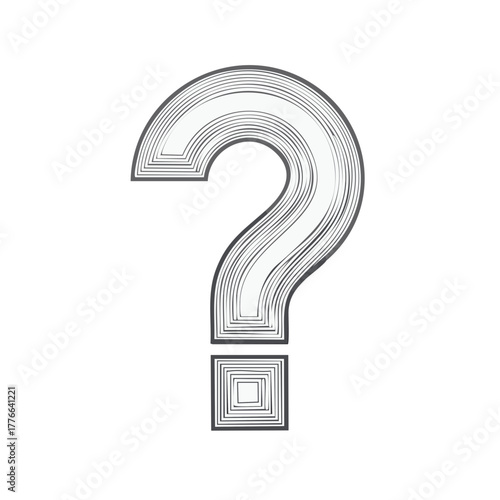 Stylized question mark symbol with layered lines representing inquiry and thought