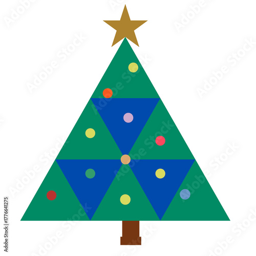 Minimalist Christmas Tree Made of Geometric Triangle Shapes and Ornaments