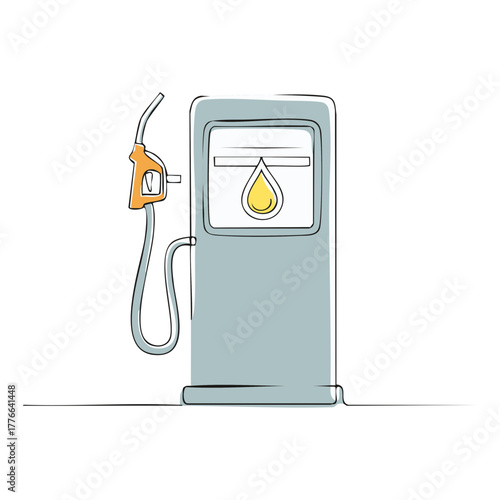 Stylized graphic of a gasoline pump with a fuel drop icon and orange nozzle