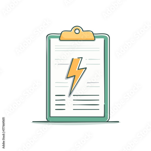 Modern doodle illustration of a clipboard with a lightning bolt symbol for energy bill