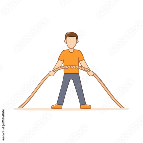 Person Pulling Thick Rope with Strength and Effort Vector Graphic