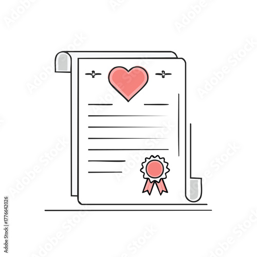 Official Certificate Document with Heart Emblem and Rosette Seal Celebrating Love and Achievement