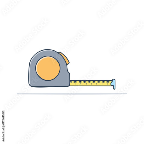 Flat design illustration of a grey and yellow tape measure a common measuring tool for construction and home improvement projects