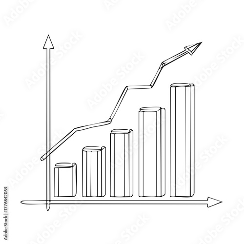 Drawn graph illustrating financial growth with upward trending arrow and bar chart