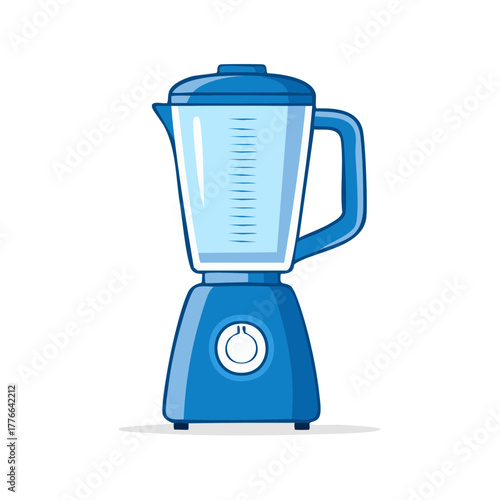 A simple illustration of a blue kitchen blender with a clear pitcher and measuring lines