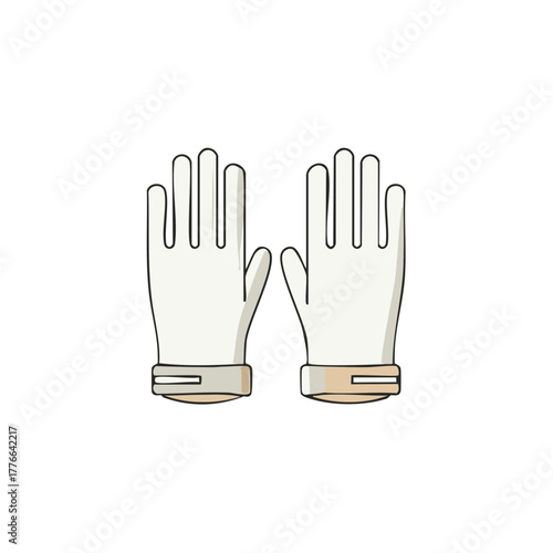 Pair of White Protective Gloves Simple Line Drawing Accessory