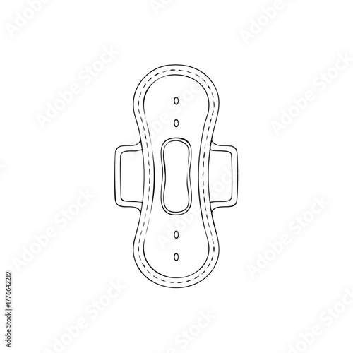 Simple hand drawn outline illustration of a sanitary pad for feminine hygiene needs