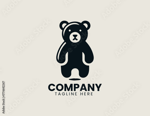 Cute minimalist teddy bear silhouette vector logo illustration for kids, toys, or children's brand. Simple mascot design