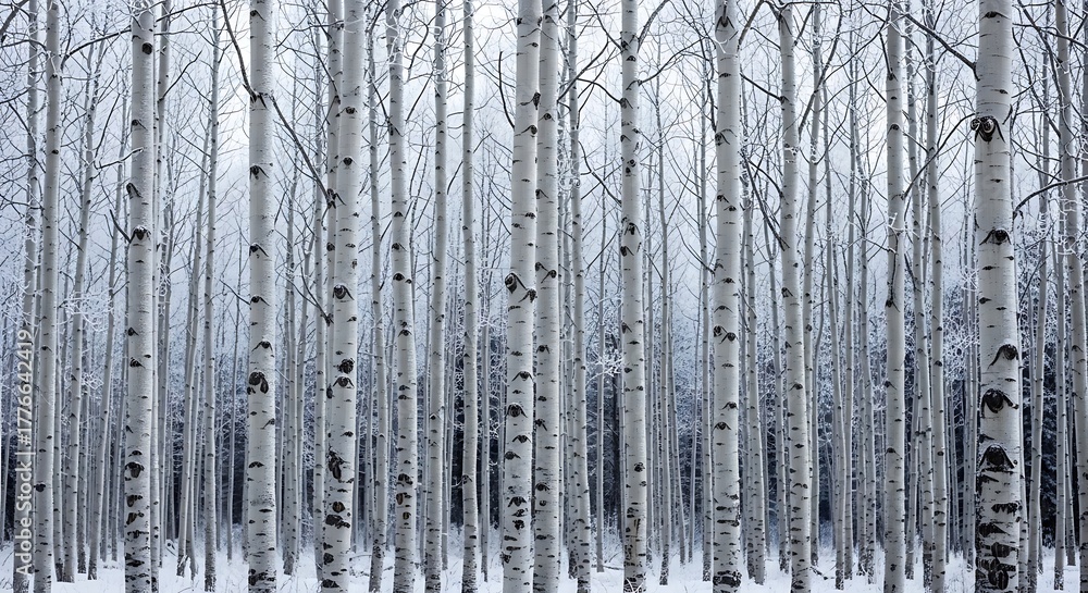 Fototapeta premium Birch Tree Forest in Winter Snow stock