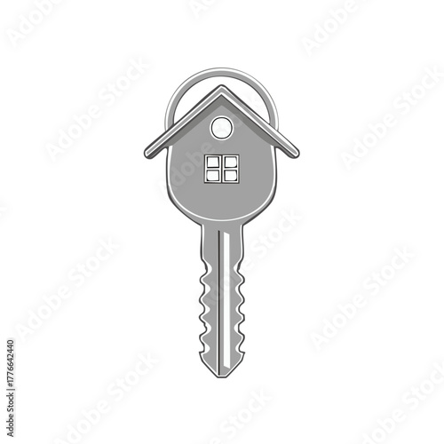 Stylized house key icon representing real estate home ownership and property security