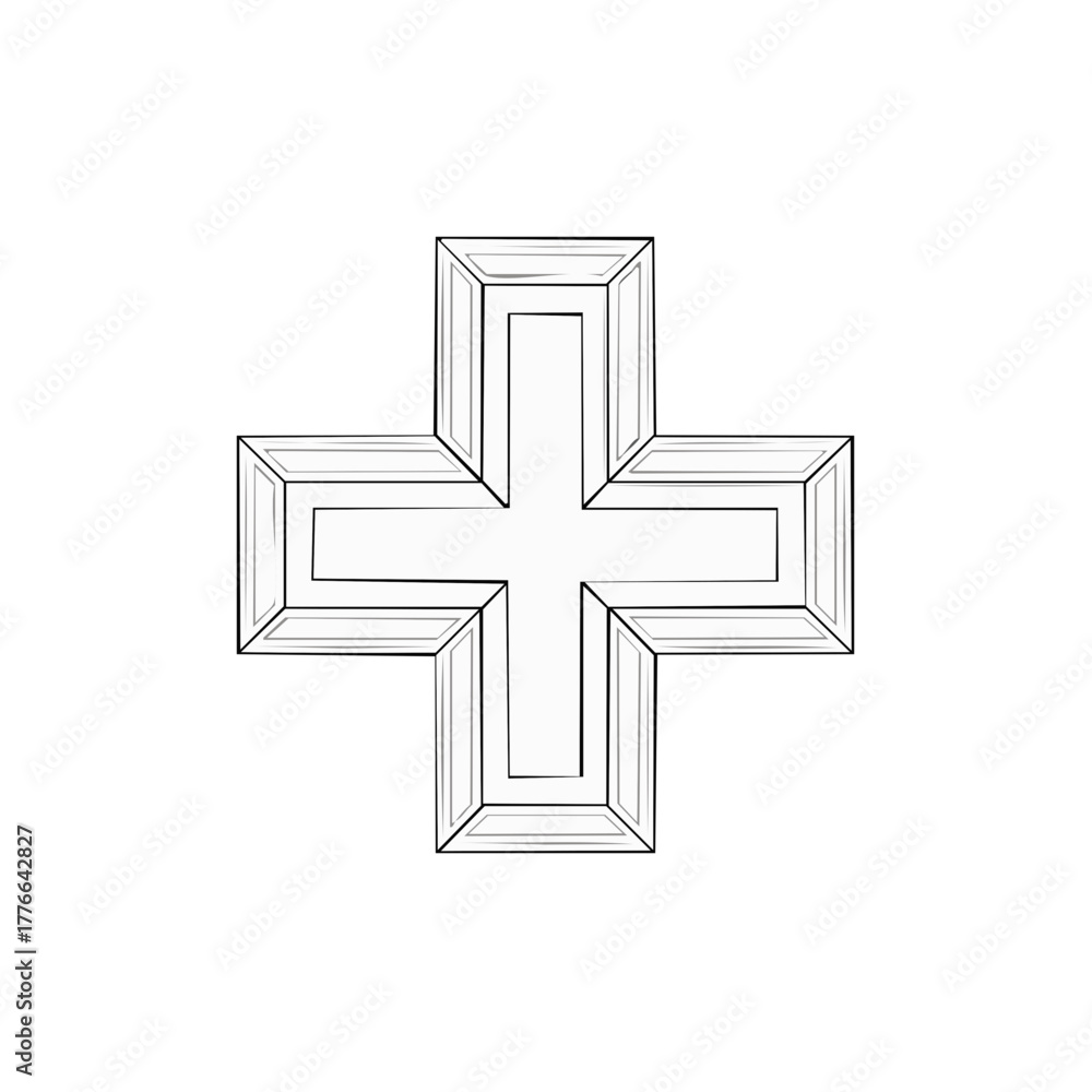 Obraz premium Isolated Medical Cross Symbol in Boxed Shape Outline Style
