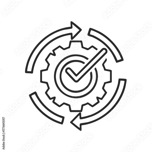 Continuous improvement process with gear and checkmark icon
