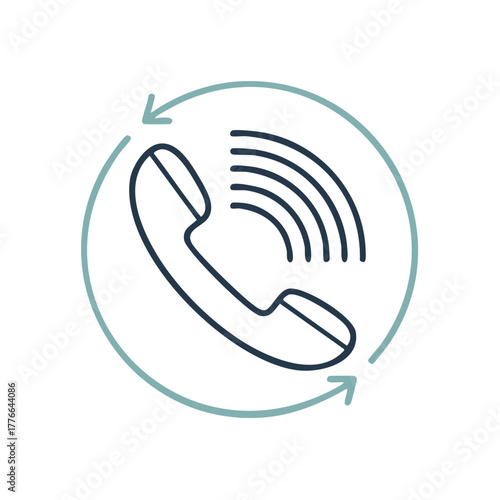 Phone handset with sound waves inside rotating arrows showing customer service communication availability