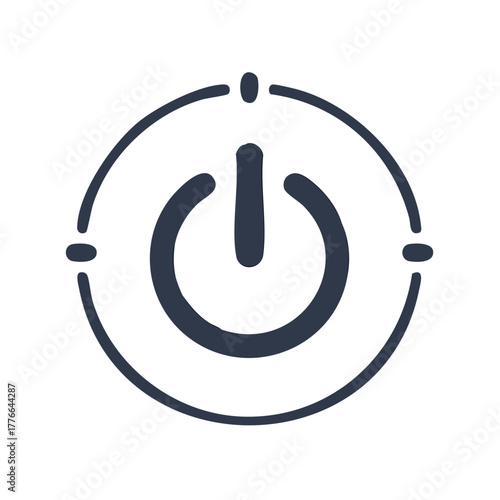 Hand Drawn Power Button Symbol in Black Circle Simple Icon Illustration