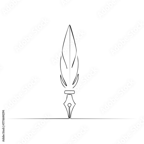 Elegant Minimalist Quill and Ink Pen Line Art Illustration for Writing or Drawing