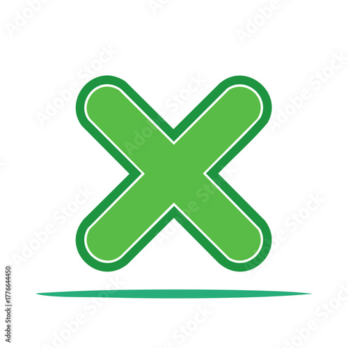 Bold green X mark icon with outline and underline, a symbol for wrong answers, closing, or cancellation
