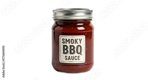 Fototapeta Naklejka Na Ścianę i Meble -  Smoky bbq sauce in a glass jar isolated on transparent background