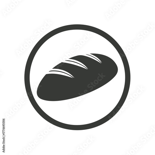 Stylized dark bread loaf silhouette graphic icon inside a circular border for bakery food design