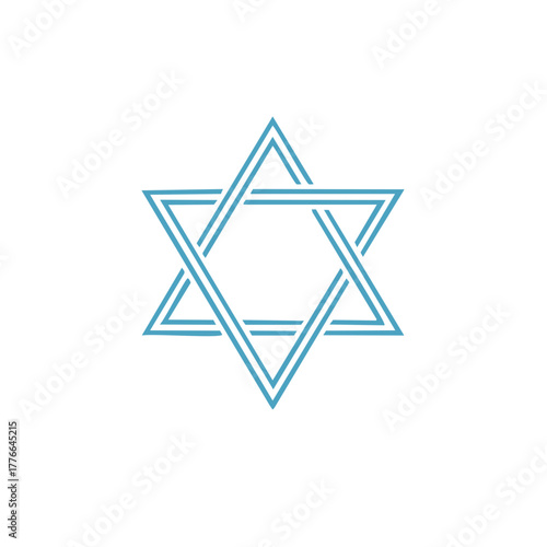 Simple Blue Star of David Symbol Icon on White Background