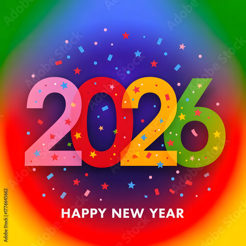Colorful 2026 happy new year celebration with confetti