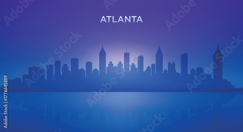 Atlanta neon skyline silhouette with futuristic city view