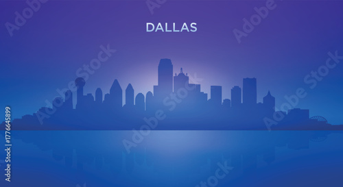 Dallas neon skyline silhouette with futuristic city view