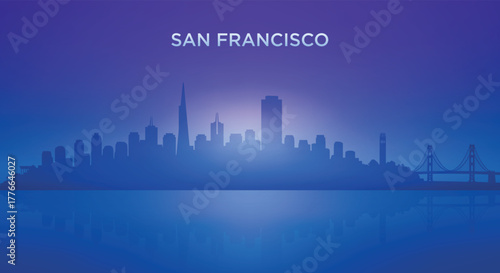 San Francisco neon skyline silhouette with futuristic city view