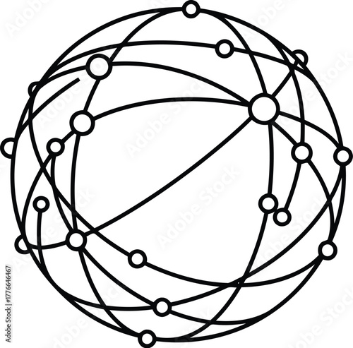 Abstract networked globe with interconnected nodes and lines