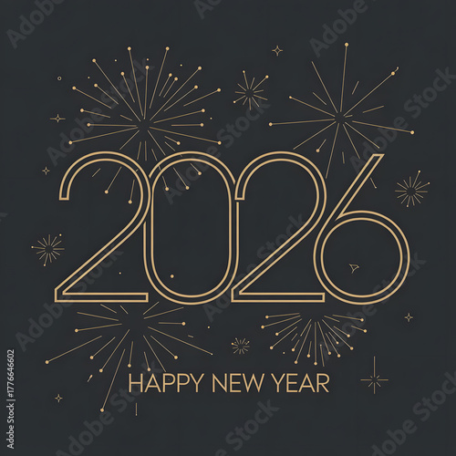 Elegant gold 2026 new year celebration with fireworks