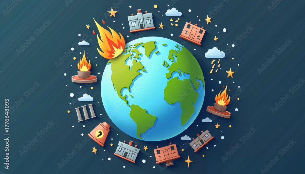 Naklejka premium Illustration of Earth surrounded by disasters and emergencies 