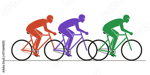 Three cyclists in a group ride silhouette