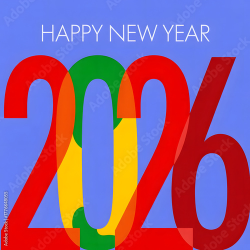 Vibrant happy new year 2026 with colorful overlapping numbers