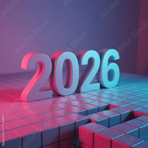 Futuristic 2026 year number rendered in neon light