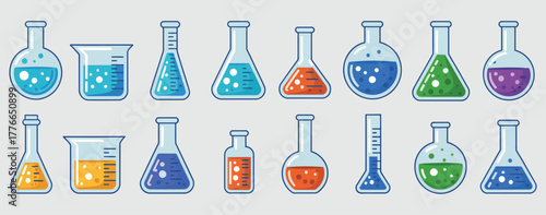Science lab equipment icons set, flat and filled design, laboratory and chemistry symbols, vector illustration, experiment tools, education, research, scientific graphics