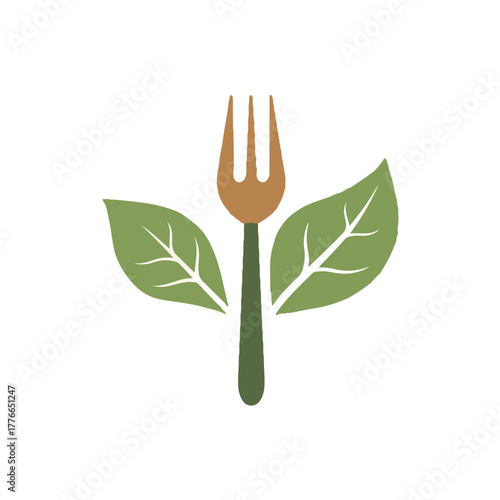 Healthy food fork with green leaf organic eating concept icon