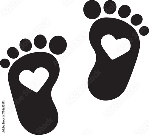 hand drawn icon of baby footprints with heart